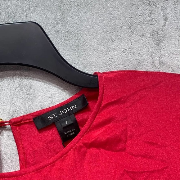 St. John Red Poppy Silk CDC Asymmetrical Hem 3/4 - Picture 3 of 13